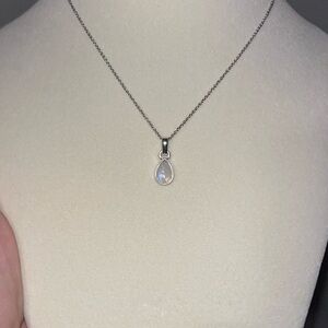 Elegant Sterling Silver Genuine Moonstone Pendant Necklace
